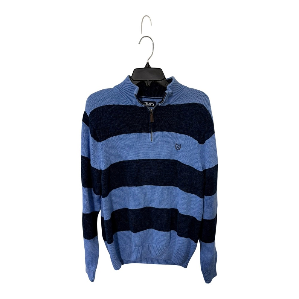Chaps Mens Blue Striped Quarter Zip Cotton Knit Sweater Large